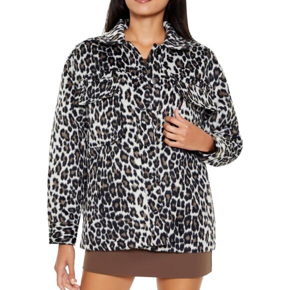 Forever 21 womens Faux Suede Leopard Print Shacket, Brown/Multi, XS - Picture 1 of 4